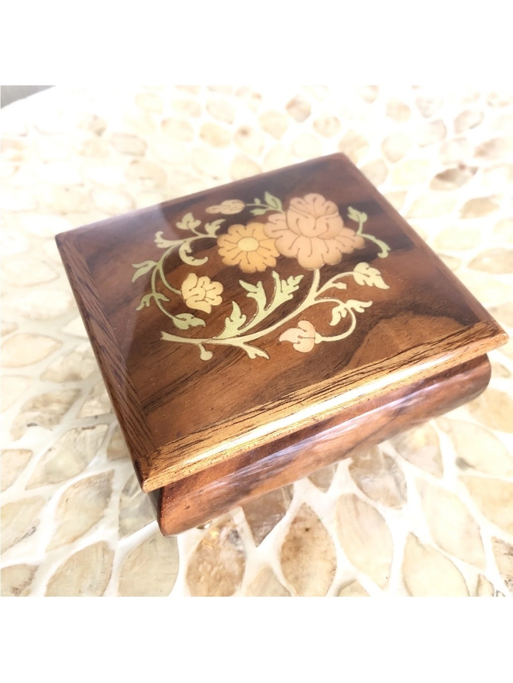 Inlaid Wood Floral Musical Box Funiculi Funicula